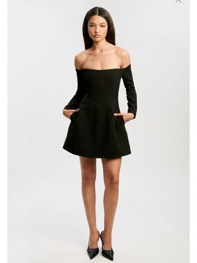 Bardot Black One-Shoulder Long Sleeve Mini Dress